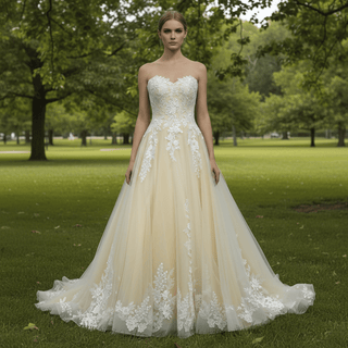 Cream Strapless Sweetheart Neckline Princess Tulle Wedding Dresses - Rosymae