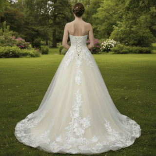 Cream Strapless Sweetheart Neckline Princess Tulle Wedding Dresses - Rosymae