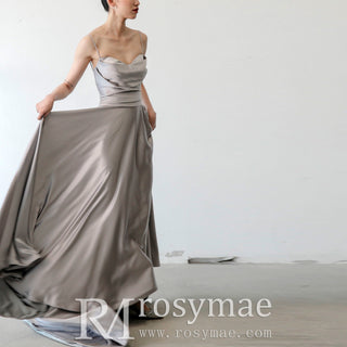 Elegant Crepe Satin Prom Party Dresses Evening Gowns