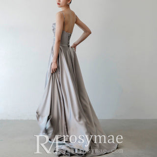 Elegant Crepe Satin Prom Party Dresses Evening Gowns