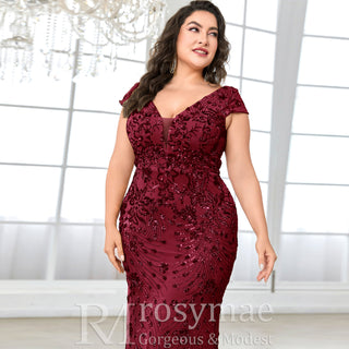 Sparkly Sequined Plus Size Mermaid Long Mother of the Bride Dress