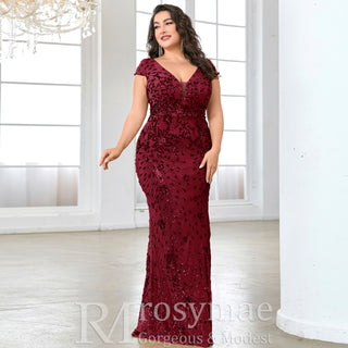 Sparkly Sequined Plus Size Mermaid Long Mother of the Bride Dress