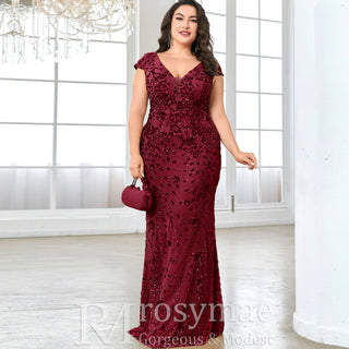 Sparkly Sequined Plus Size Mermaid Long Mother of the Bride Dress