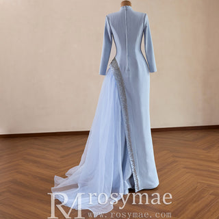 Crystal Modest Prom Dress with Tailored Princess Seams & Voluminous Side Drape - Rosymae