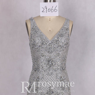 Crystals Feather Mermaid Prom Party Gown Evening Dress - Rosymae