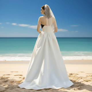 Curve Neck Satin Sheath Bridal Gown Wedding Dress with Pocket - Rosymae