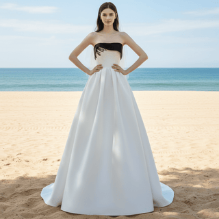 Curve Neck Satin Sheath Bridal Gown Wedding Dress with Pocket - Rosymae