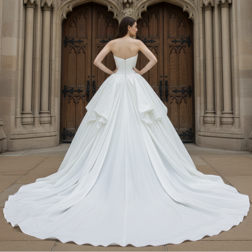 Ball Gown Puffy and Big Skirt Strapless Wedding Dress with Curve Neckline Ivory / 18W Ball Gown Puffy and Big Skirt Strapless Wedding Dress with Curve Neckline Ivory / 18W