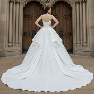 Ball Gown Puffy and Big Skirt Strapless Wedding Dress with Curve Neckline