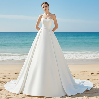 Elegant A-Line Strapless Satin Wedding Dress