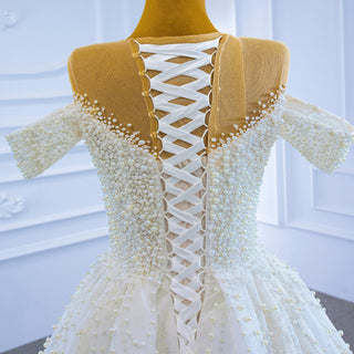 Custom Beaded Pearl High Neck Wedding Gown - Rosymae