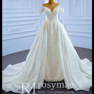 Custom Beaded Pearl High Neck Wedding Gown - Rosymae