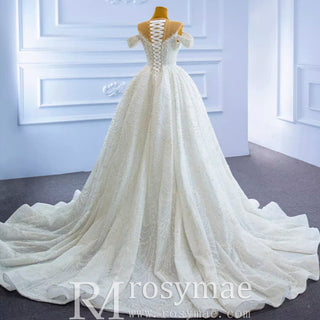Custom Beaded Pearl High Neck Wedding Gown - Rosymae