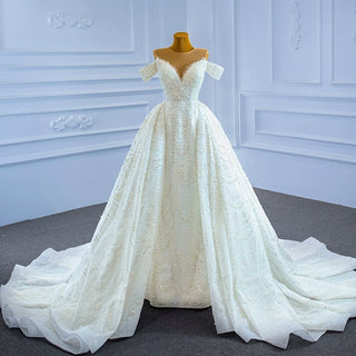Custom Beaded Pearl High Neck Wedding Gown - Rosymae