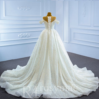 Custom Beaded Pearl High Neck Wedding Gown - Rosymae