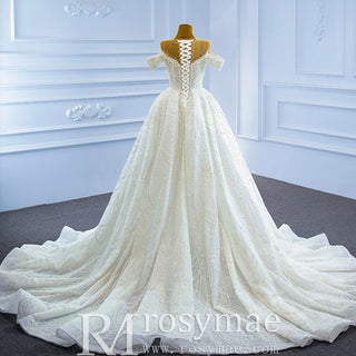 Custom Beaded Pearl High Neck Wedding Gown - Rosymae
