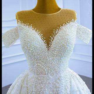 Custom Beaded Pearl High Neck Wedding Gown - Rosymae