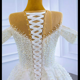 Custom Beaded Pearl High Neck Wedding Gown - Rosymae