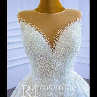 Custom Beaded Pearl High Neck Wedding Gown - Rosymae