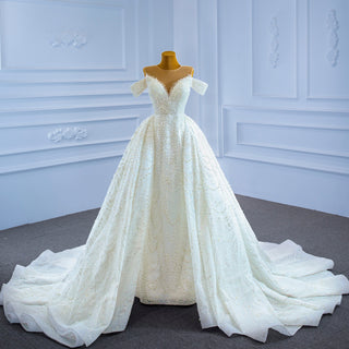 Custom Beaded Pearl High Neck Wedding Gown - Rosymae