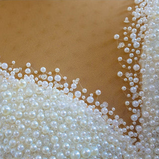 Custom Beaded Pearl High Neck Wedding Gown - Rosymae