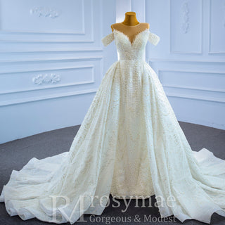 Custom Beaded Pearl High Neck Wedding Gown - Rosymae