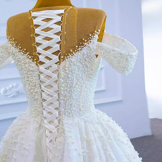 Custom Beaded Pearl High Neck Wedding Gown - Rosymae