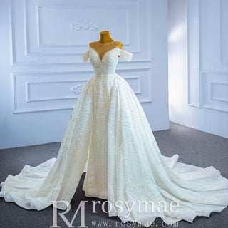 Custom Beaded Pearl High Neck Wedding Gown - Rosymae