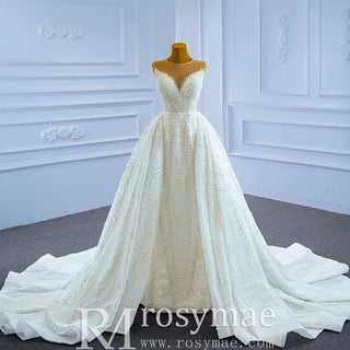 Custom Beaded Pearl High Neck Wedding Gown - Rosymae