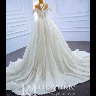 Custom Beaded Pearl High Neck Wedding Gown - Rosymae