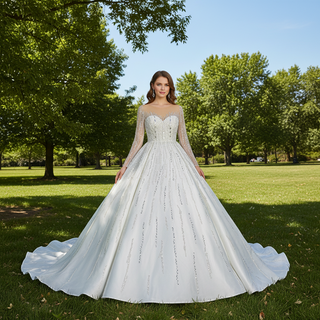 Long Sleeves Luxury Ballgown Wedding Dress with Sparkle Beaded