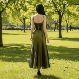 Dark Green Under Knee Length Cocktail Dress with Spaghetti Straps - Rosymae