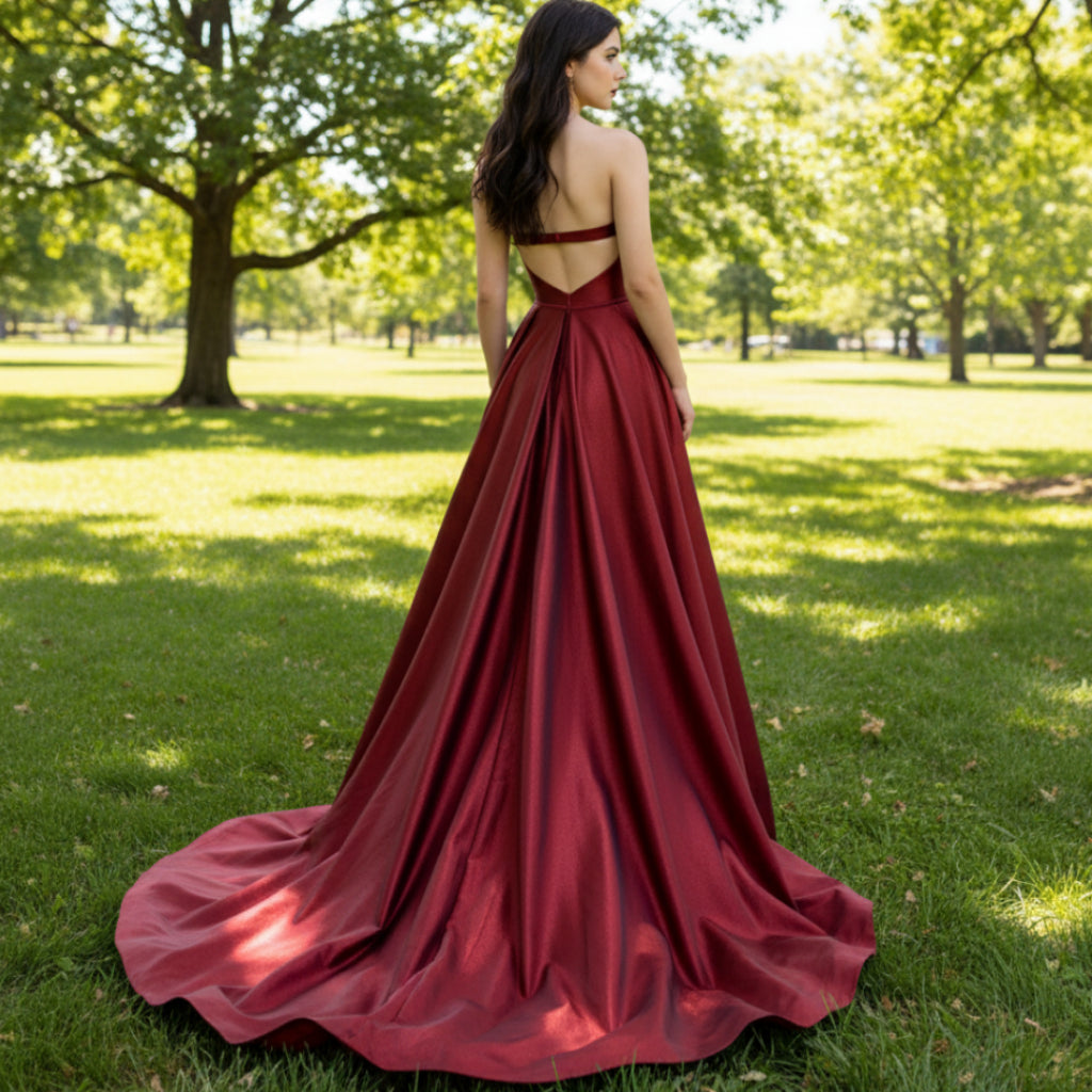 Strapless Open Back Red Bridesmaid Dress with Vneck Deep Red / 8 Strapless Open Back Red Bridesmaid Dress with Vneck Deep Red / 8