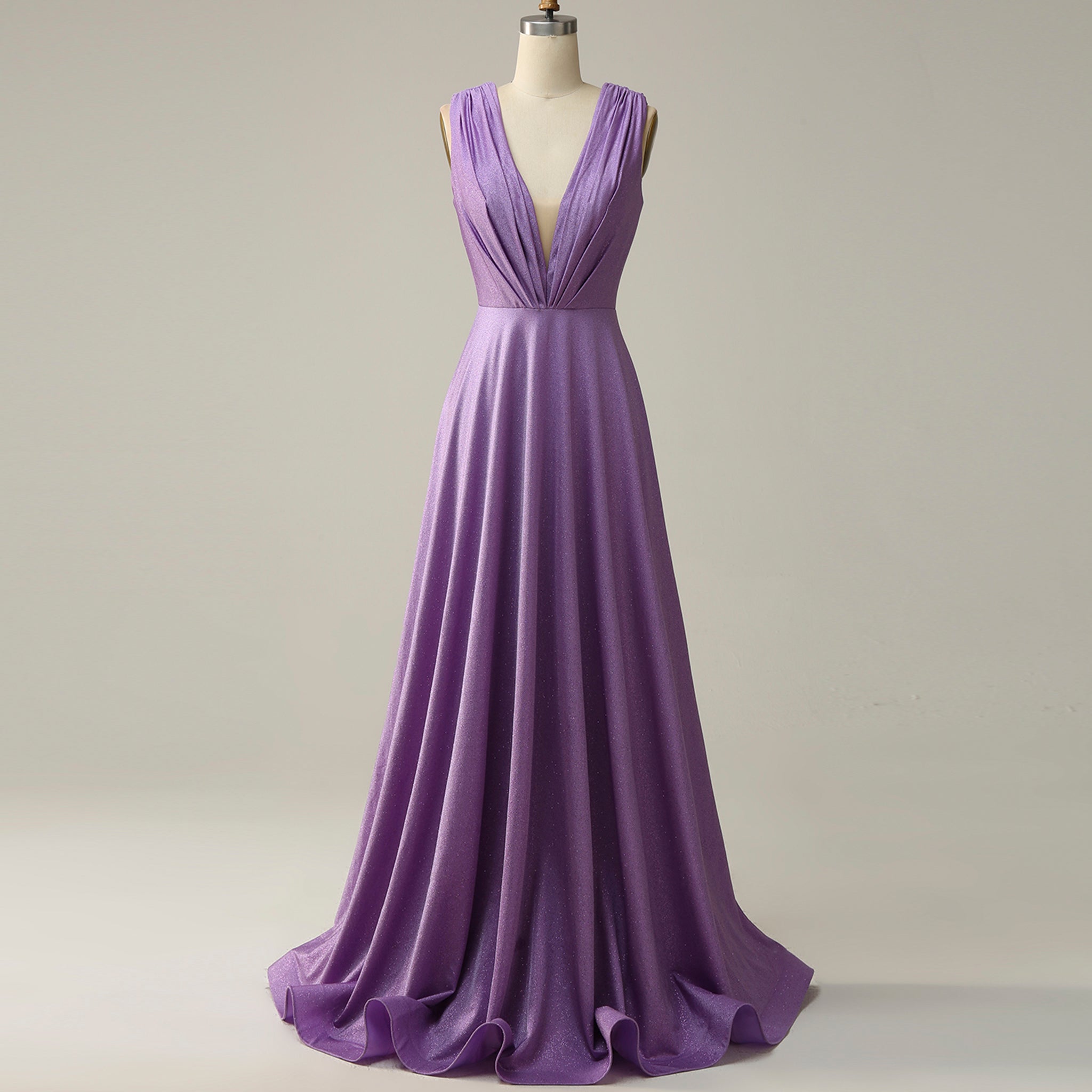 Elegant Purple V-Neck Bridesmaid Dresses with V Back for Wedding Purple / 16 Elegant Purple V-Neck Bridesmaid Dresses with V Back for Wedding Purple / 16