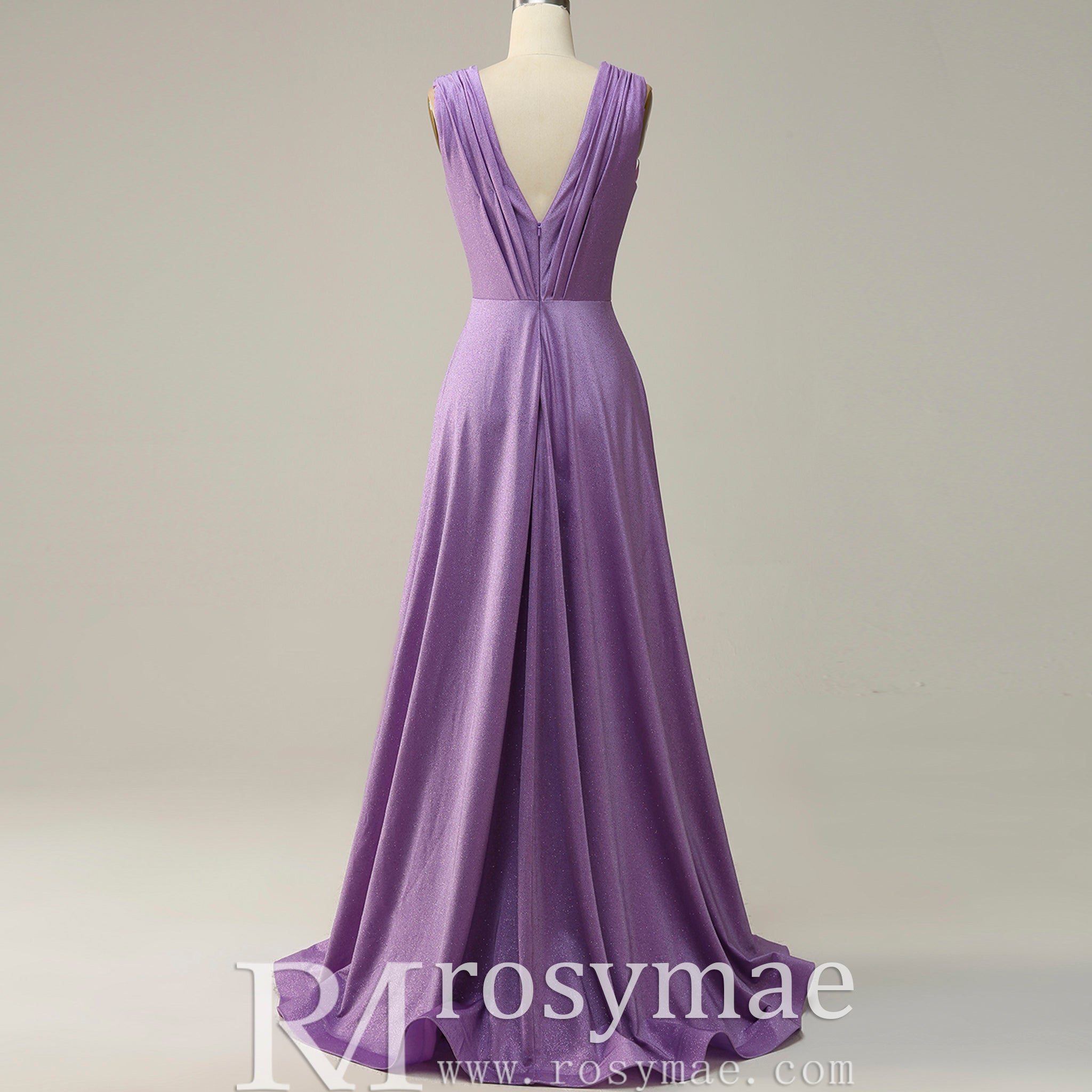 Elegant Purple V-Neck Bridesmaid Dresses with V Back for Wedding Rosymae Elegant Purple V-Neck Bridesmaid Dresses with V Back for Wedding Rosymae