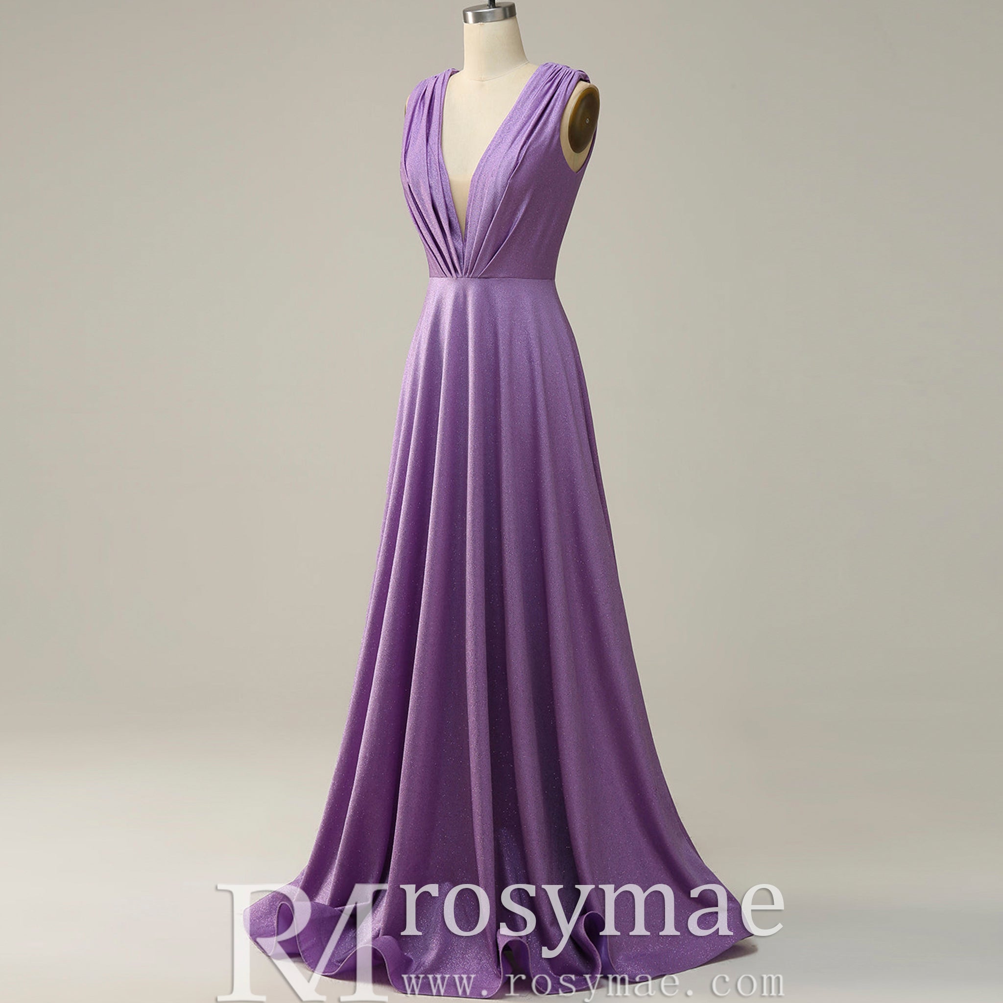 Elegant Purple V-Neck Bridesmaid Dresses with V Back for Wedding Purple / 16 Elegant Purple V-Neck Bridesmaid Dresses with V Back for Wedding Purple / 16