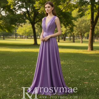 Elegant Purple V-Neck Bridesmaid Dresses with V Back for Wedding