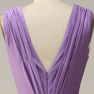 Elegant Purple V-Neck Bridesmaid Dresses with V Back for Wedding