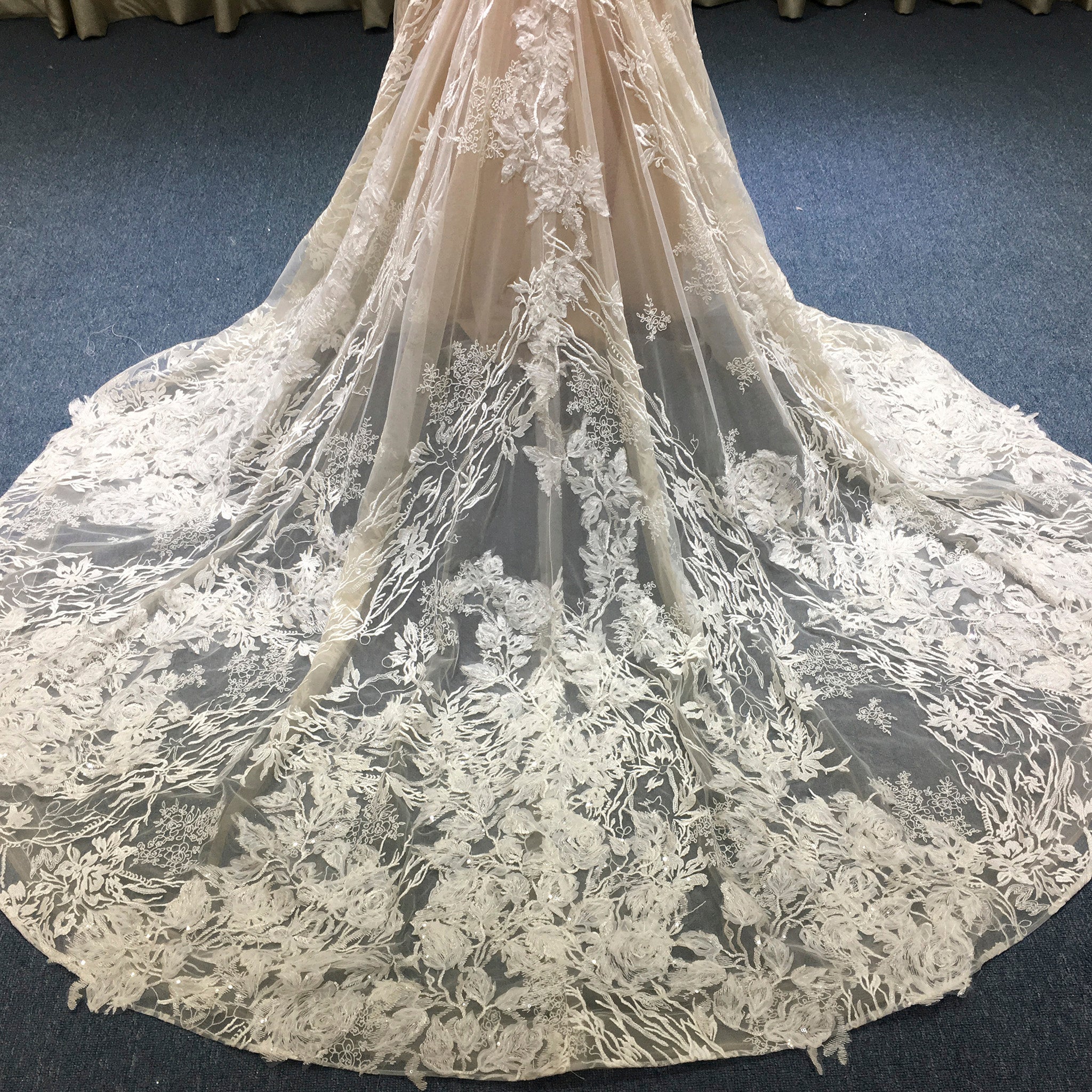 Deep V Neck Lace Mermaid Wedding Dress with Open Back and Chapel Train - Rosymae