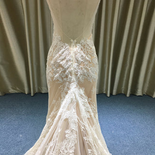 Deep V Neck Lace Mermaid Wedding Dress with Open Back and Chapel Train - Rosymae