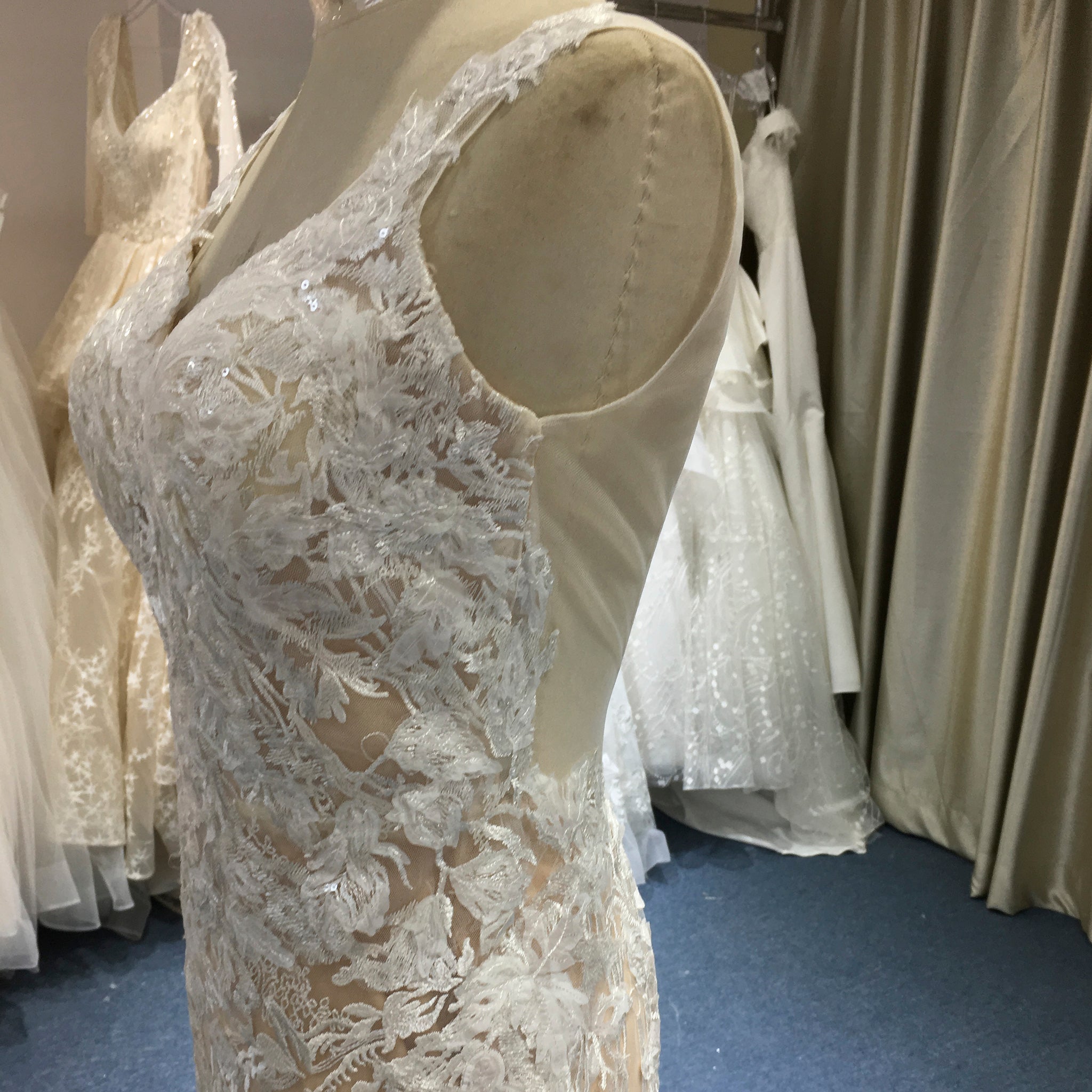 Deep V Neck Lace Mermaid Wedding Dress with Open Back and Chapel Train - Rosymae
