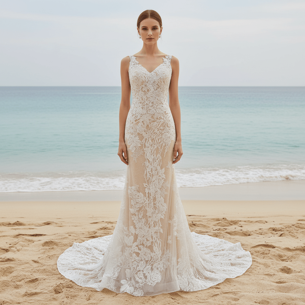 Deep V Neck Lace Mermaid Wedding Dress with Open Back and Chapel Train - Rosymae
