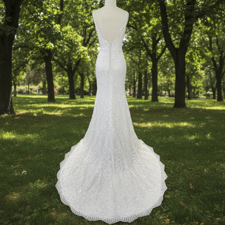 Elegant Vneck Spaghetti Strap Lace Mermaid Wedding Dress With Sparkle