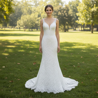 Elegant Multi-Lace Tank V-Neck Mermaid Wedding Dress