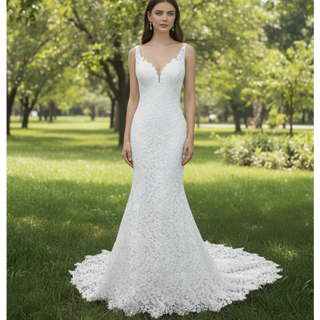 Elegant Multi-Lace Tank V-Neck Mermaid Wedding Dress