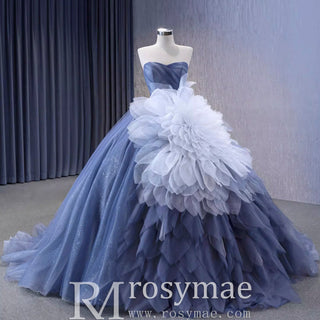 Detachable Blossom Wedding Dress Sweetheart Tiered Quinceanera Gown - Rosymae