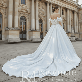 Detachable Off Sleeve Ruched Ball Gown Bridal Wedding Dress - Rosymae
