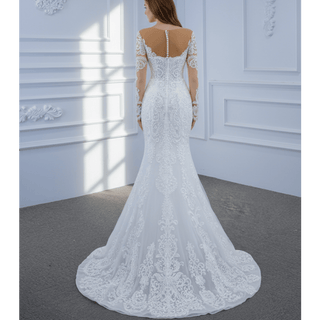 Detachable Skirt Vintage Beaded Lace Wedding Dress with Long Sleeves - Rosymae