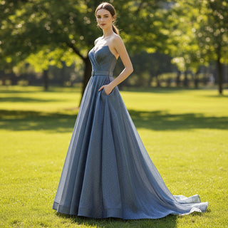 Detachable Sleeve A-line Evening Dresses Party Gowns - Rosymae