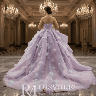 Detachable Wide Strap Women Lilac Quinceanera Dresses with Butterflies - Rosymae
